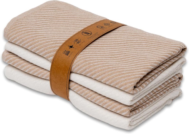 Ossano Kitchen Towels Set - 4 Pack, (20" x 30") - Boho & Decorative - Versatile as, Dish Towels for Drying Dishes, Drying Towels, Flour Sack Towel, Kitchen Cloths, Beige and Ecru - Image 1